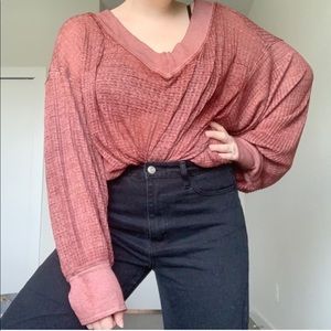 Free People Double V Neck Thermal Slouchy Top
